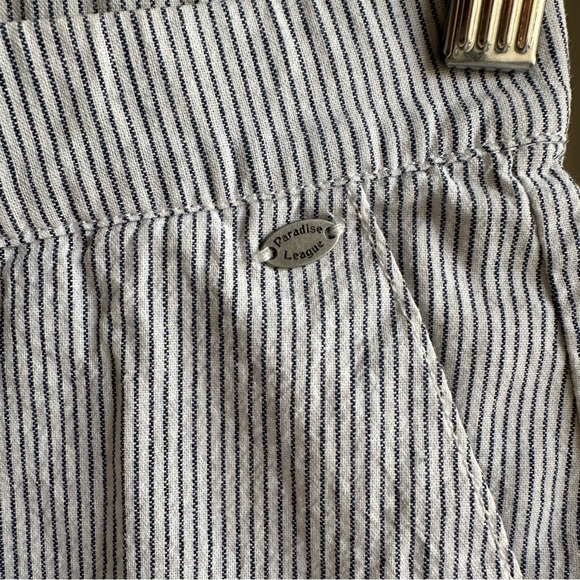 Pull&Bear Blue and White Stripes 100% Cotton High Rise Cigarette Pants Trousers - Picture 8 of 9